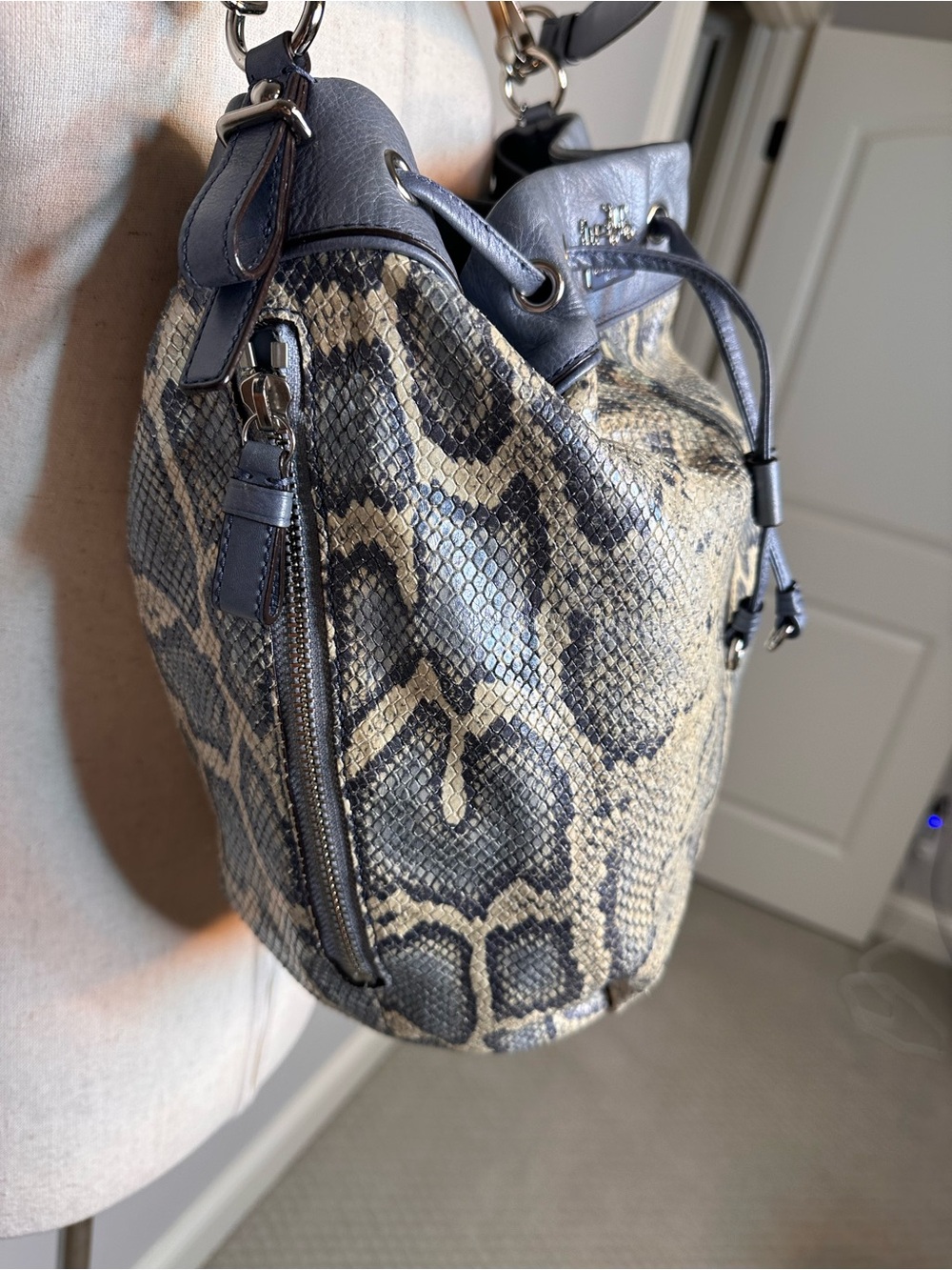 Coach Madison Marielle Python-Embossed Drawstring Shoulder Bucket Bag 17019 - Picture 3 of 14